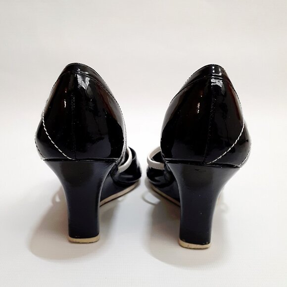 KENNETH COLE Nautical Style Wedge Heel Mary Janes in Black Patent Leather - Picture 4 of 12